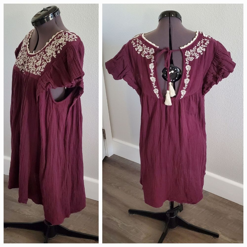 Entro Women's Dress Size mall Purple Embroidered 100% Cotton Short Low Back